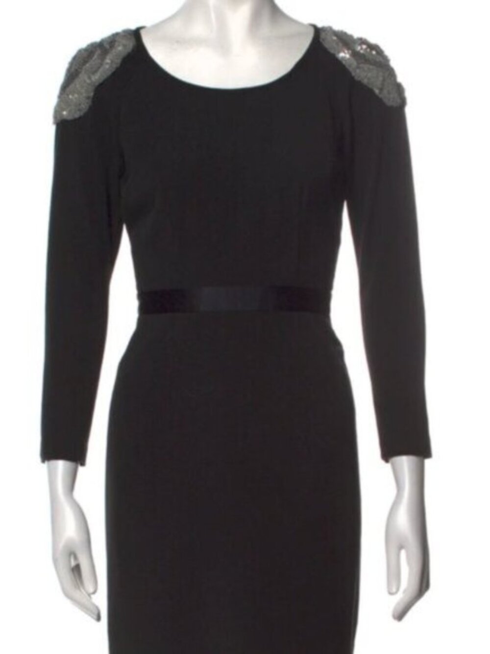 Jay Godfrey Dress with Sequin shoulders ribbon waist detail